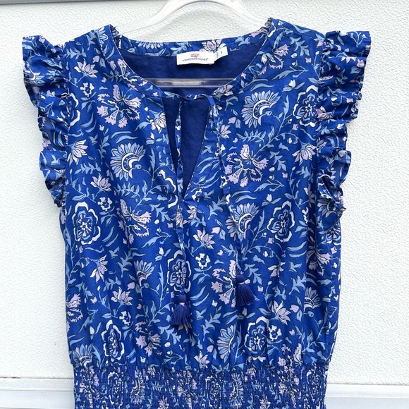 Vineyard Vines Dress Anegada Blue Floral Ruffle Boho Preppy Coastal Cottage Sz S - Picture 11 of 15